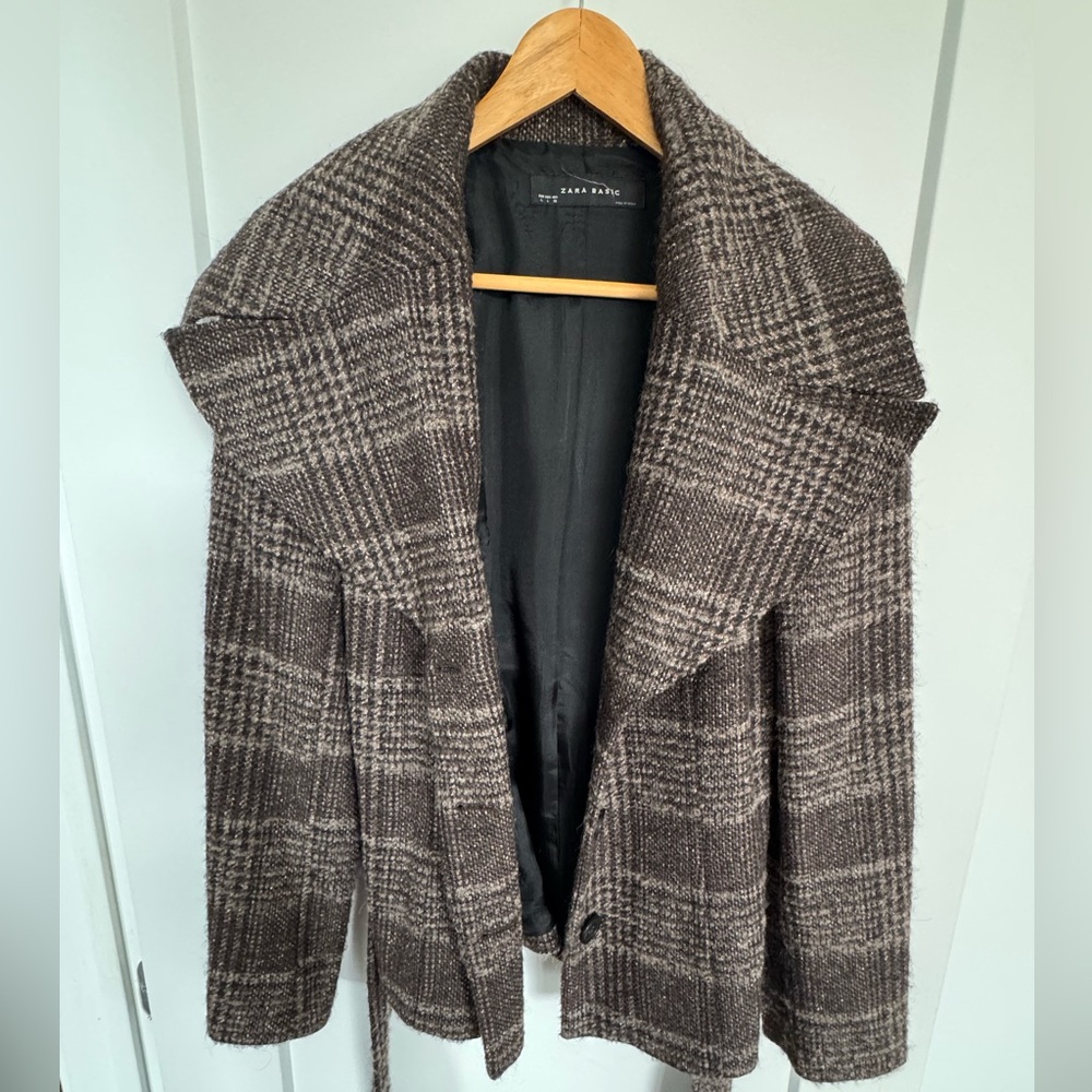 Brown Plaid Coat with Belt